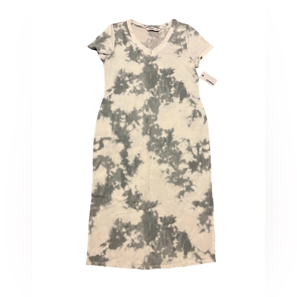 Sonoma Tie Dye T Shirt Midi Dress Womens Petite S PS Gray White NWT